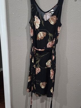 a new day Black Floral Tie-Waist Midi Dress with Pink & Cream Blooms